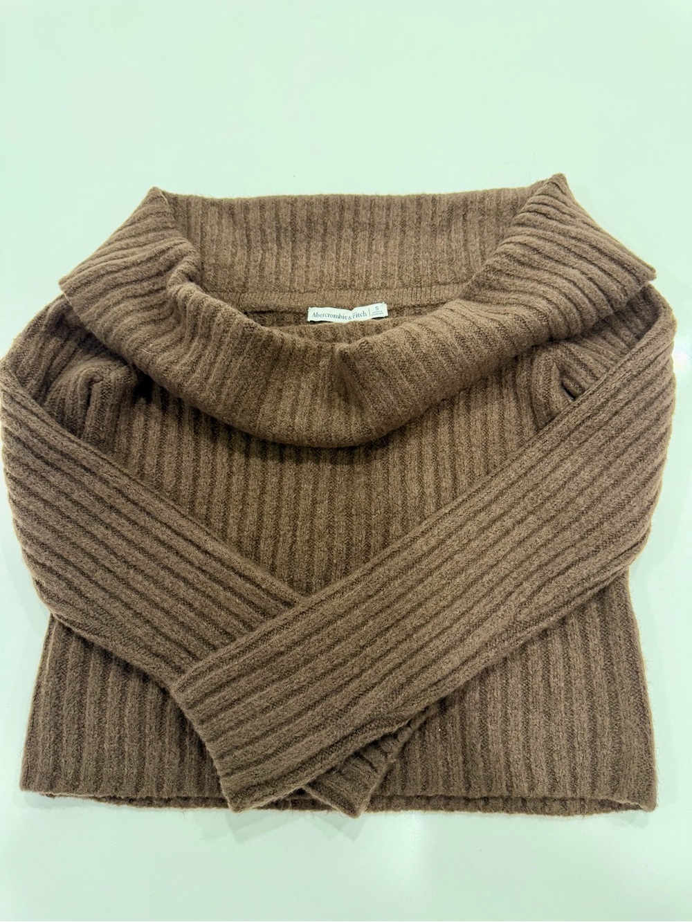 Abercrombie & Fitch Women's Chocolate Brown Ribbed Cowl Neck Sweater